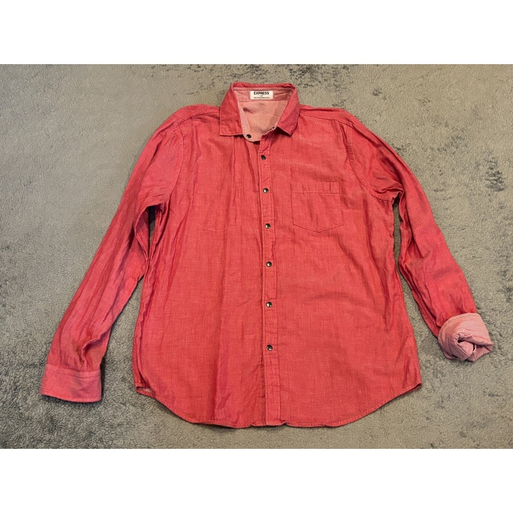 Express Shirt Mens Large Red Long Sleeve Metal Snap Cowboy Casual